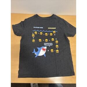 Boys T Shirt Size 10/12 Dark Grey With Cheeseburger and Sharks Graphics Cat&Jack